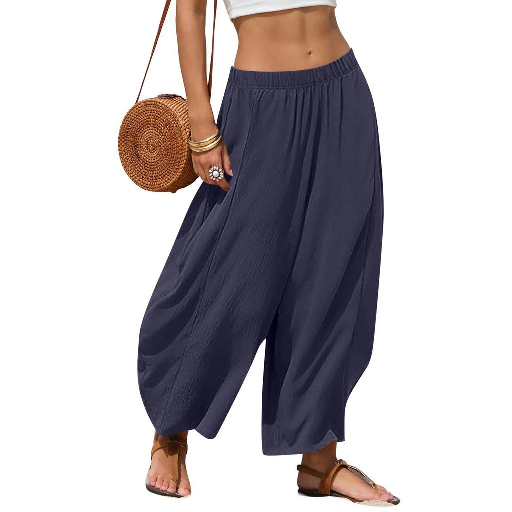 Women's Casual Patchwork Loose-Fit High-Waisted Wide-Leg Pants