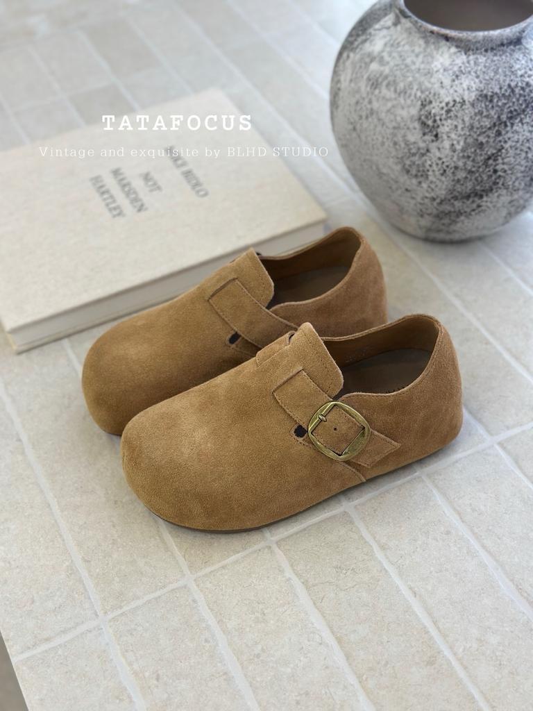 Inner Height-increasing Boken Shoes 2025 Early Autumn New Retro Lazy One-pedal Bag Heel Platform Soft Leather Casual Single Shoes Women