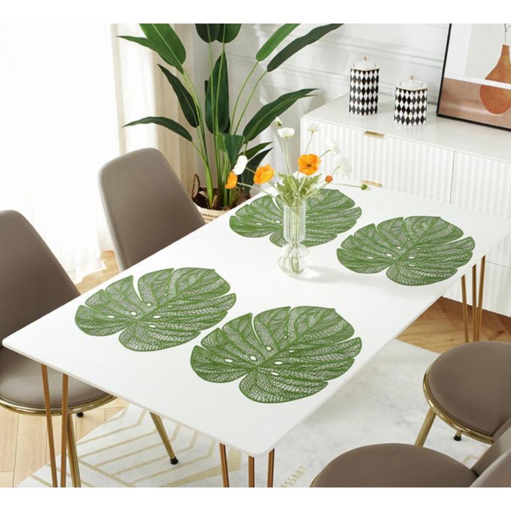4pcs Green Leaf Shaped Vinyl Meal Mat Suitable For Dining Table Plastic Green Meal Mat Suitable For Wedding Annual Table Decoration Mat