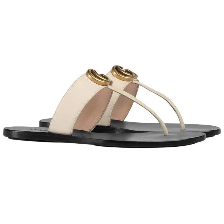 Gucci Double G Plaque Leather Sandals 497444 A3N00 9022