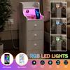 Wood Bedside Table 3 Drawers Adjustable Brightness With Charging Station 2AC/2USB Space Saving Side Cabinet Desk Nightstands