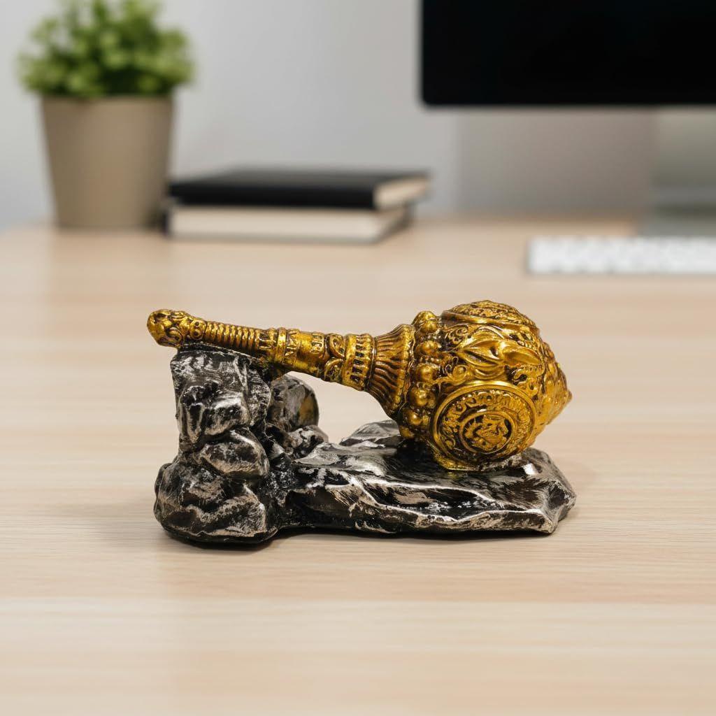 Bajrangbali Gada Showpiece for Home Temple, Car Dashboard & Office Desk | Golden Hanuman Gada Resin Statue