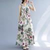 Long Skirt Plus Size Women's Summer Retro Ethnic Style Loose Printed Sleeveless Cotton and Linen Long Pullover Vest Dress