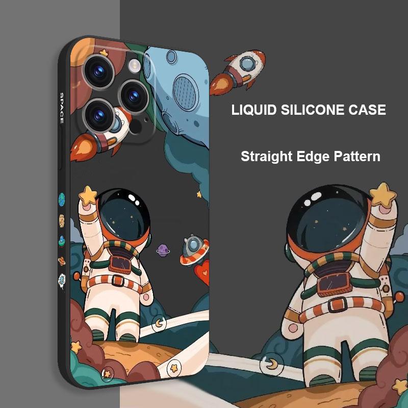 Rakete Astronaut Weiches Flüssigsilikon Fallschutzhülle Abdeckung Für iPhone 16 16e 15 Pro Max 14 Plus 13 12 11 Samsung Galaxy S25 S25 XiaoMi Redmi