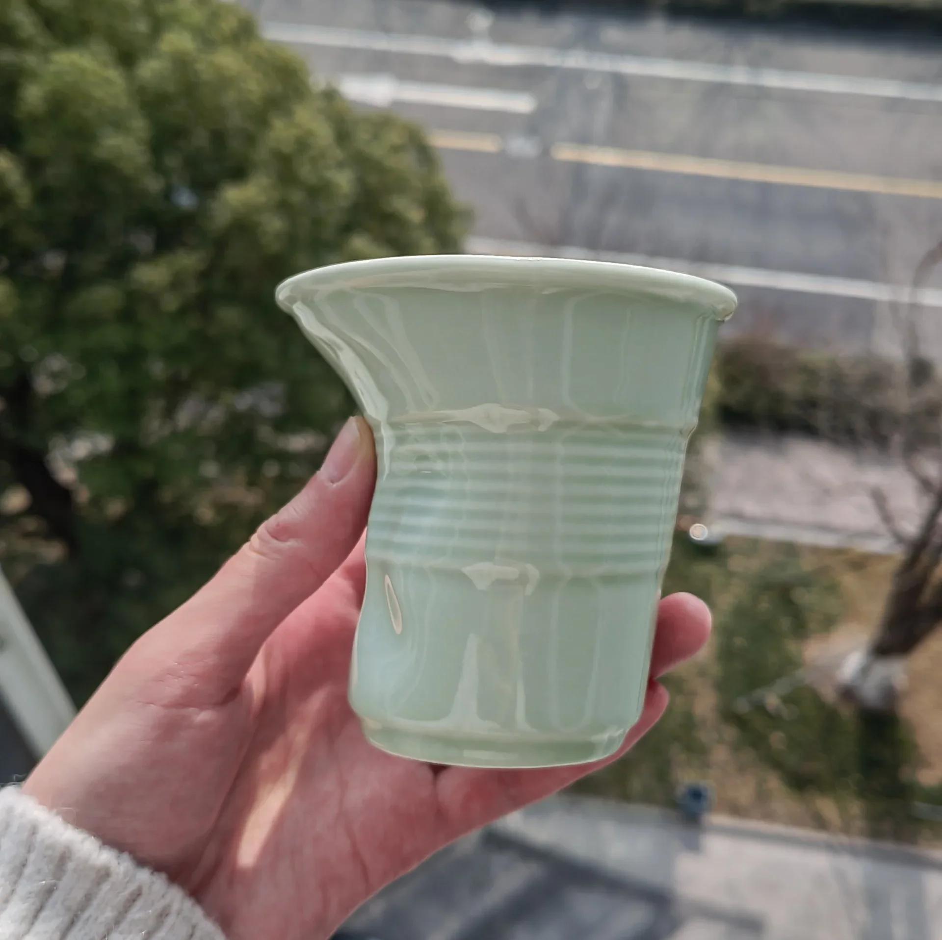 

6.7 унц Чашки та кухлі в корейському стилі Кавова кружка Біла керамічна скандинавська чашка з ефектом зім ятості 200 мл Стакан для пиття кави Подарунок з англійською літерою 200ml світло-зелений колір