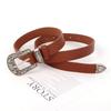 Pu Waistband Leather With Metal Pin Buckle And Carving Design Womens For