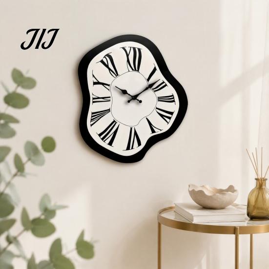 Holz-Stille-Uhr Moderne unregelmäßige Wanduhr, römische Ziffern, nicht tickend, dekorativ für Wohnzimmer, Schlafzimmer, Büro, Bauernhaus-Stil