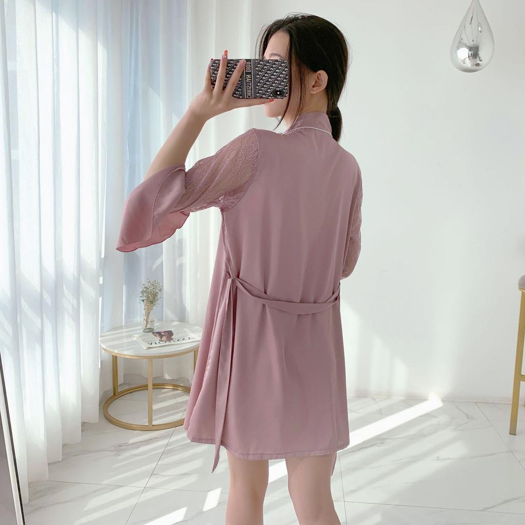 Pajamas Women's Summer Sexy Ice Silk Nightgown Thin Bathrobe Medium and Long Bathrobe Bridal Makeup Dressing Gown Loungewear