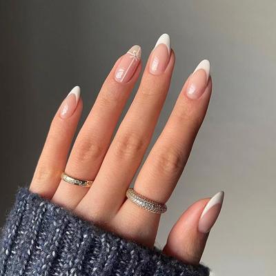 24 sztuki paznokci manicure paznokci kawałek biały prosty francuski kwiat paznokci manicure fałszywe paznokcie