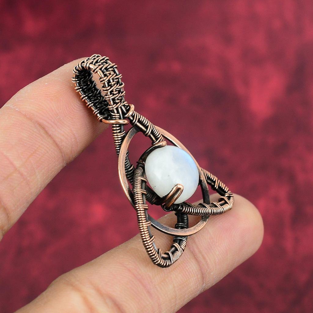 Rainbow Moonstone Pendant Copper Wire Wrapped Pendant Handmade Gemstone Jewelry Amazing Pendant Copper Wire Wrap Jewelry Anniversary Gifts