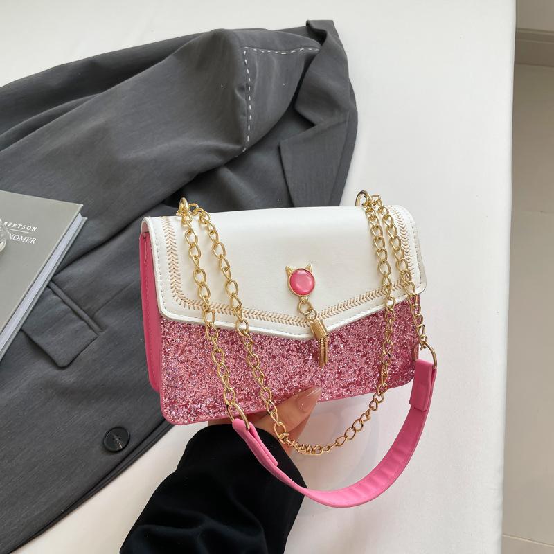 Today's popular design sense contrasting color chain women's bag new fashion messenger bag high-end single shoulder armpit bag