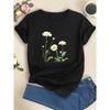 T-shirt Imprimé Étapes de Floraison de la Marguerite Réaliste, Manches Courtes Col Rond Haut Décontracté pour l'Été et le Printemps, Vêtements pour Femmes