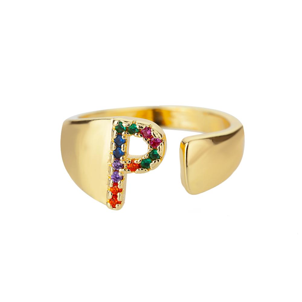 Rainbow Zircon Letter Rings For Women Mote Chunky Bred Letter AZ Rustfritt stål Ring Bryllup Boho Smykker Gave 2024