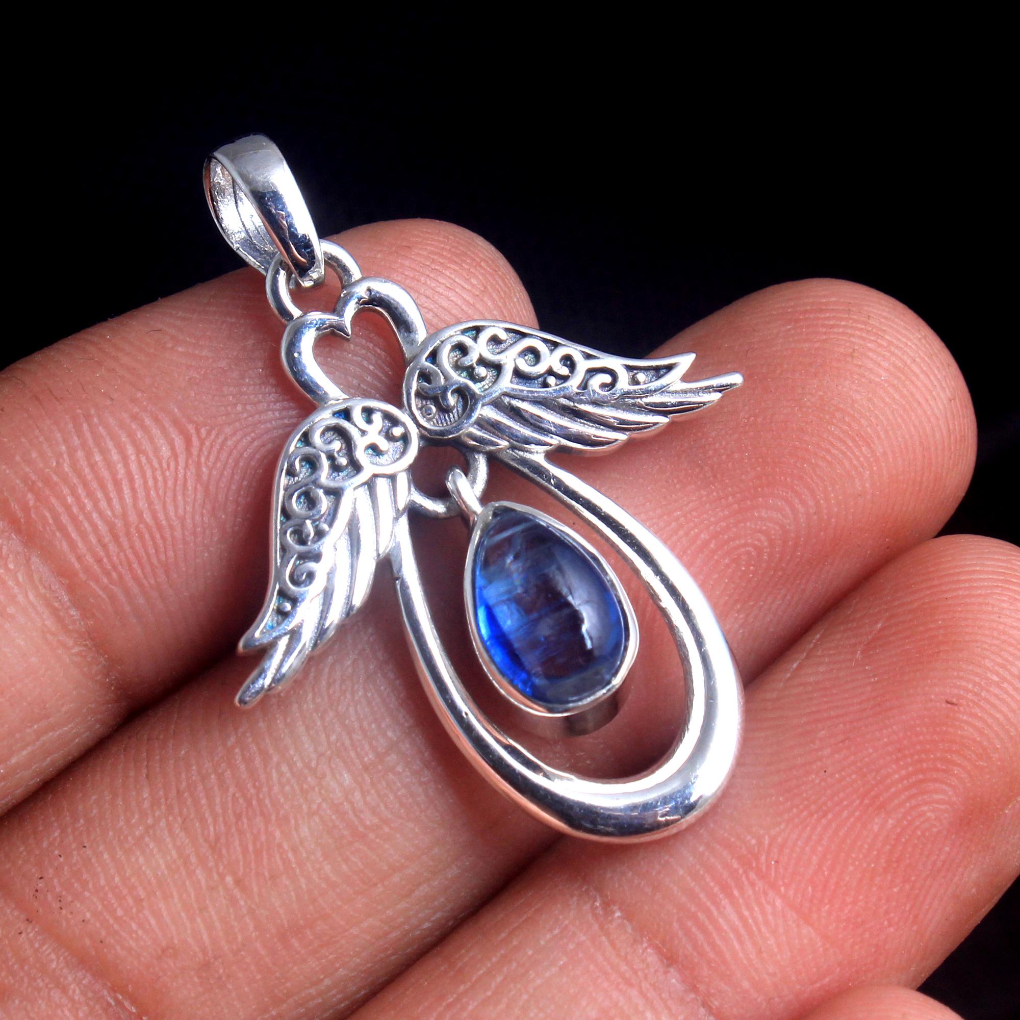 

Аметист Кианит Лунный Камень Крылья Ангела Подвеска 100% Стерлингового Серебра 925 Ювелирные Изделия Подвеска Рейки синий