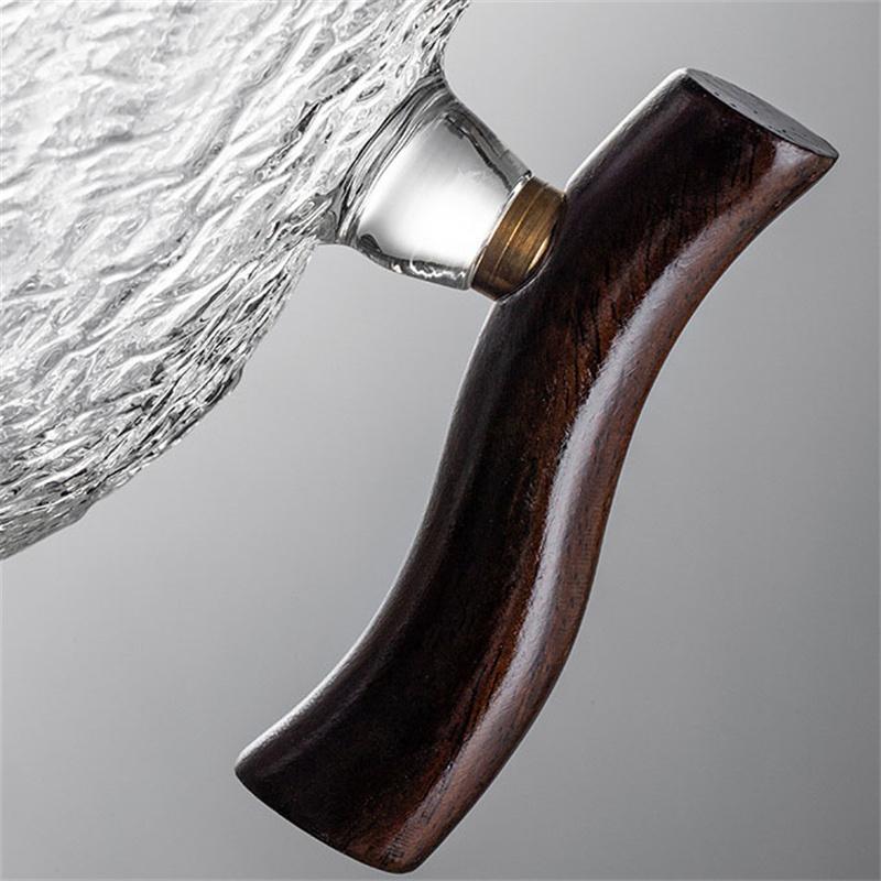 330ml Hammered Pattern Glass Fair Cup Tea Dispenser With Wood Handle Kung Fu Tea Cup Brewing Puer Chahai Tea Cup Set