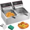 VEVOR Double Deep Fat Fryer Large 5000W Commercial Deep Fat Fryer Dual Adjustable Temperature Control Twin Chip Fryer Food Grade Stainless Steel Deep