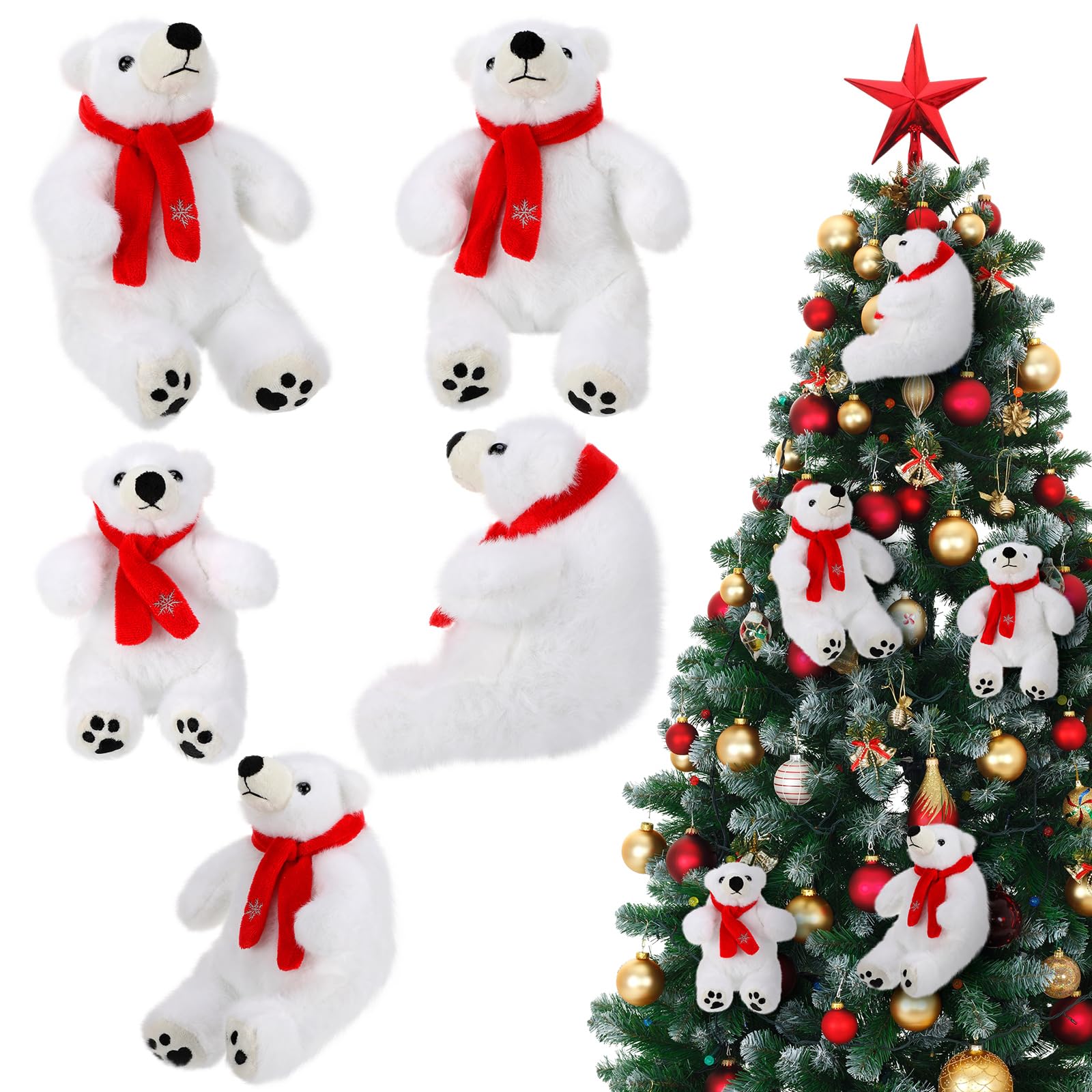 

Xmas Polar Bear DecorationChristmas Tree Ornament White Polar Bear Stuffed Animal Plush Cuddly designed for Cold Season Tree Decoration 15cm-A9643