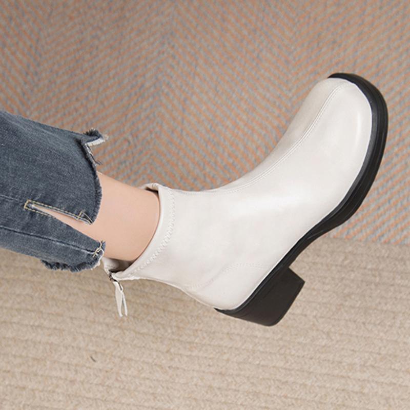 Leather Women Snow Ankle Boots Mid Heels Designer Shoes Winter Chunky Classic Motorcycle Boots 2024 Trend Goth Mujer Zapatillas