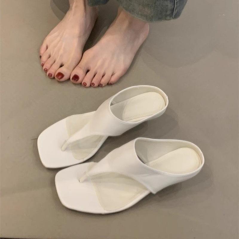 Leather outer wear retro high heels women's head open-toed sandals simple temperament thin heels flip-flops shoes