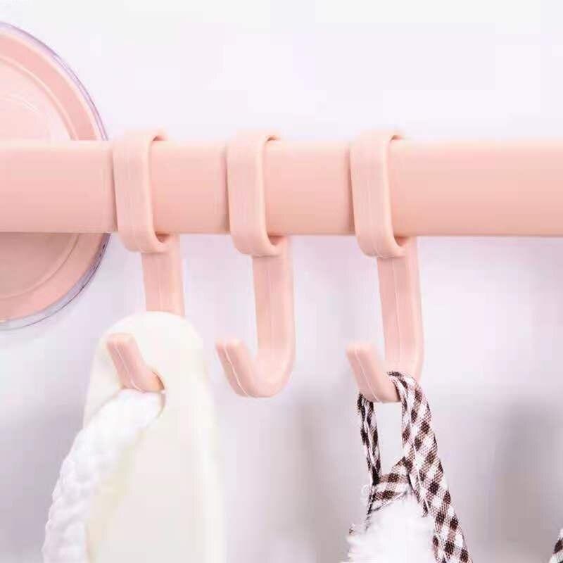 Adjustable Suction Cup Towel Rack Storage Box 6 Hooks Bathroom Kitchen Cabinet Wall Door Shelf Suction Cup Hanger