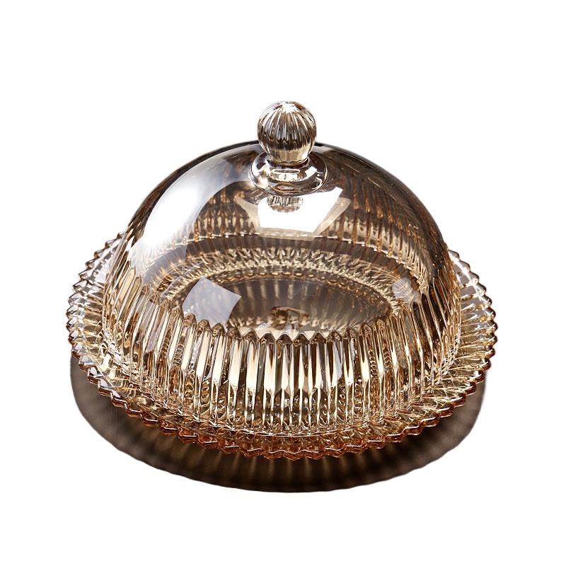 Exquisite Covered Cake Pan, Fruit Dessert Plate with Glass Cover, Table Dust Proof, Afternoon Tea, Heart Display Tray, New