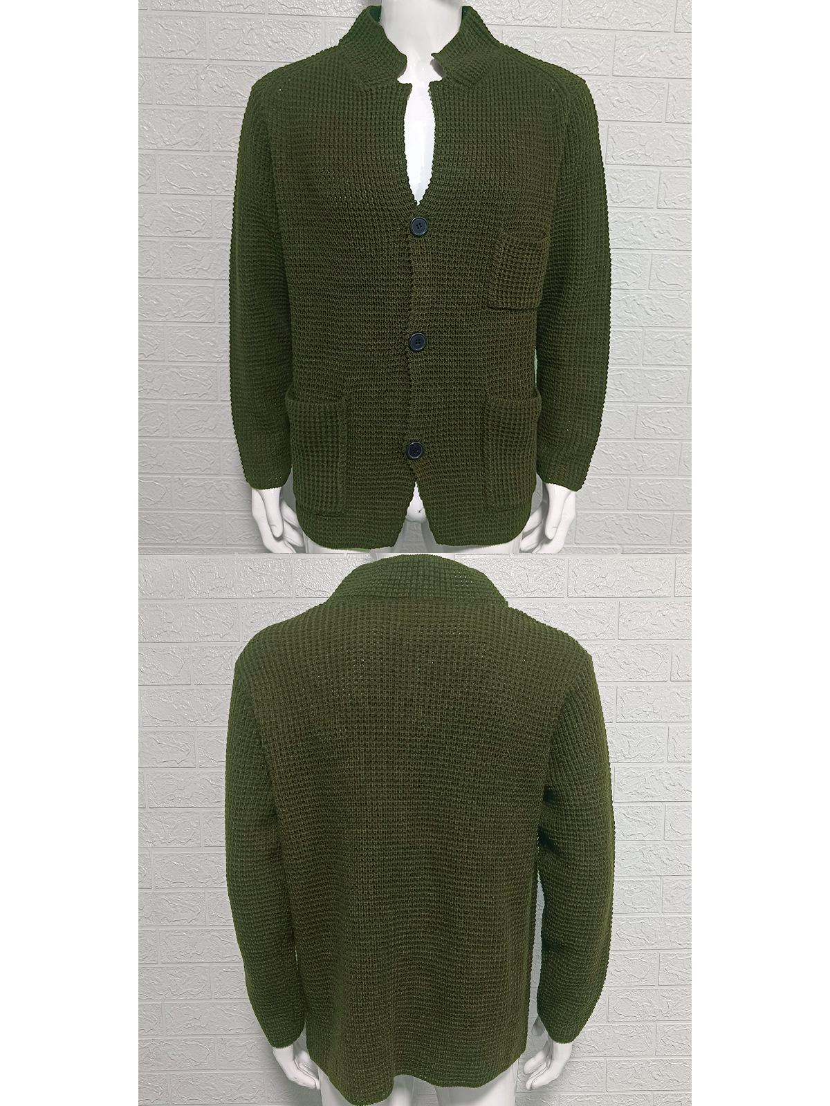 Discount Market Heren Slim Fit Gebreide Vest: Herfst/Winter 2025 Europese & Amerikaanse Stijl, Oversized Trui Jas met Opstaande Kraag XL legergroene kleur