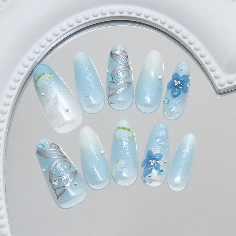 Three-dimensional gradual change ******lver burst flash, cool flowers, starry temperament, European and American ins wind removable nail art pieces 30