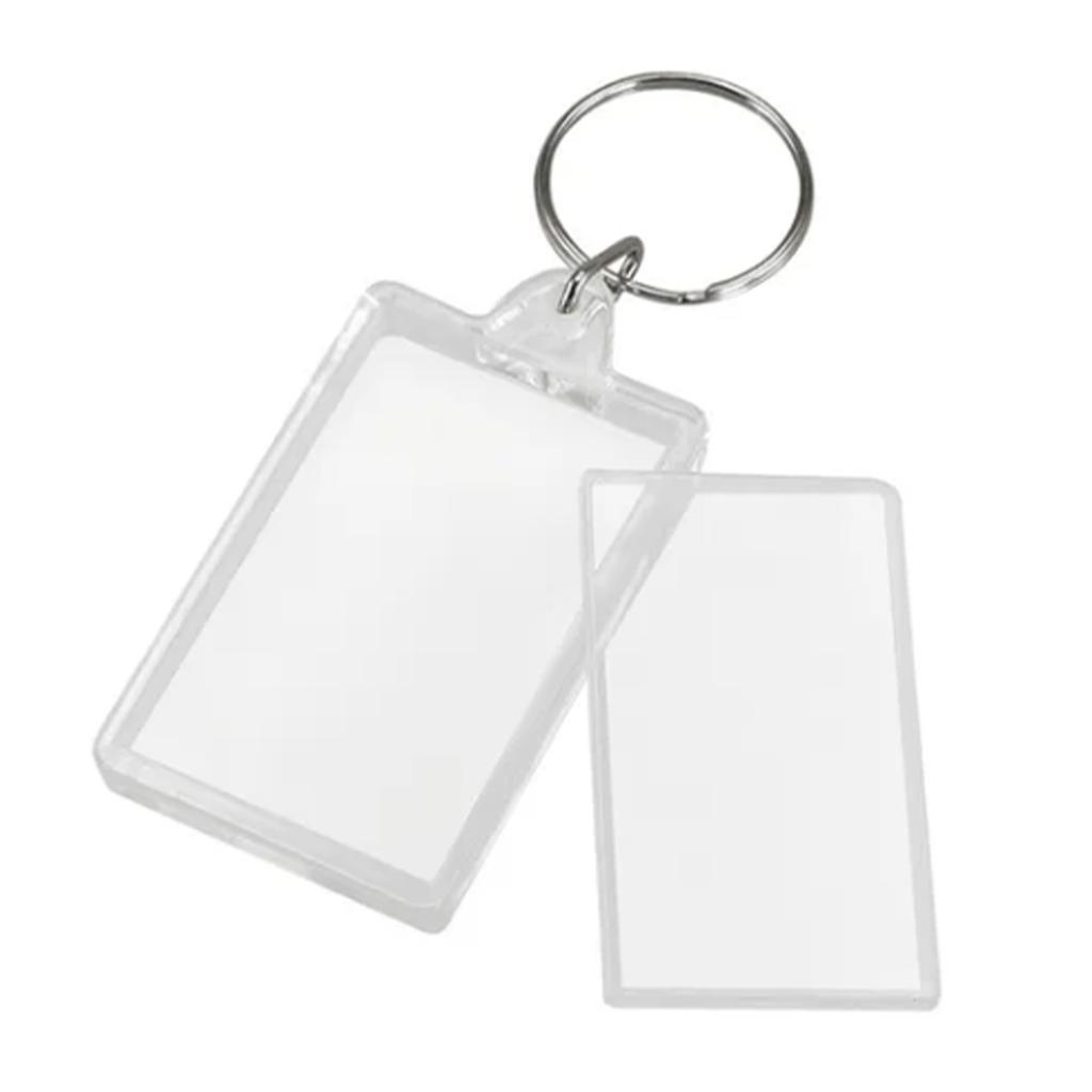 100Pcs Rectangular Transparent Keychain Photo Frame Acrylic Plastic Keyring Picture Bracket for Travel