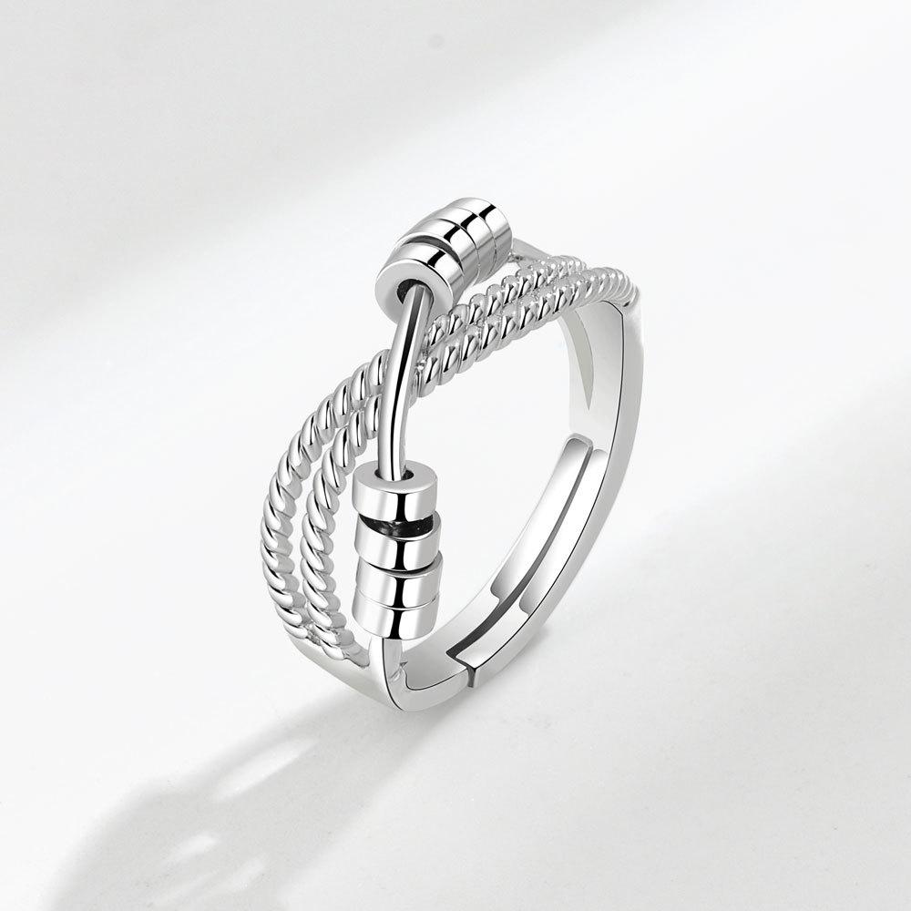 

Vintage Round Beads Rotating Anti Stress Ring For Women Twisted Fidget Metal Spinner Anxiety Relief Spinning Ring Bague Femme