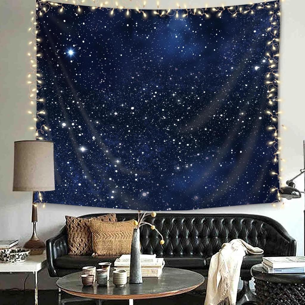 Night Sky Stars Tapestry Wall Hanging Dark Blue Galaxy Space Cosmic Starry Fantasy Universe Texture Outer Shining Star Kid