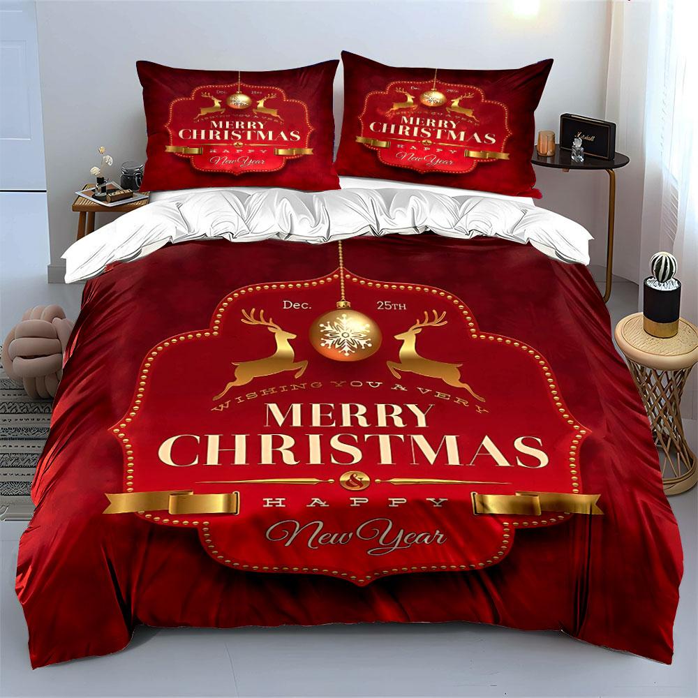 Merry Christmas Red Decoration Bedding Duvet Cover Set Duvet Cover Pillowcases (1*Duvet Cover 2*Pillowcases, without duvet insert)