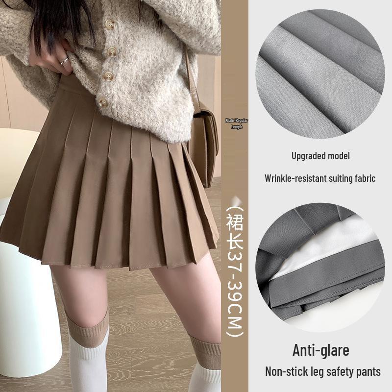 

Petite A-Line Midi Skirt: High Waist Slimming Pleated Skirt for Spring/Summer - Japanese JK Style, Plus Size. XS (35kg-40kg)