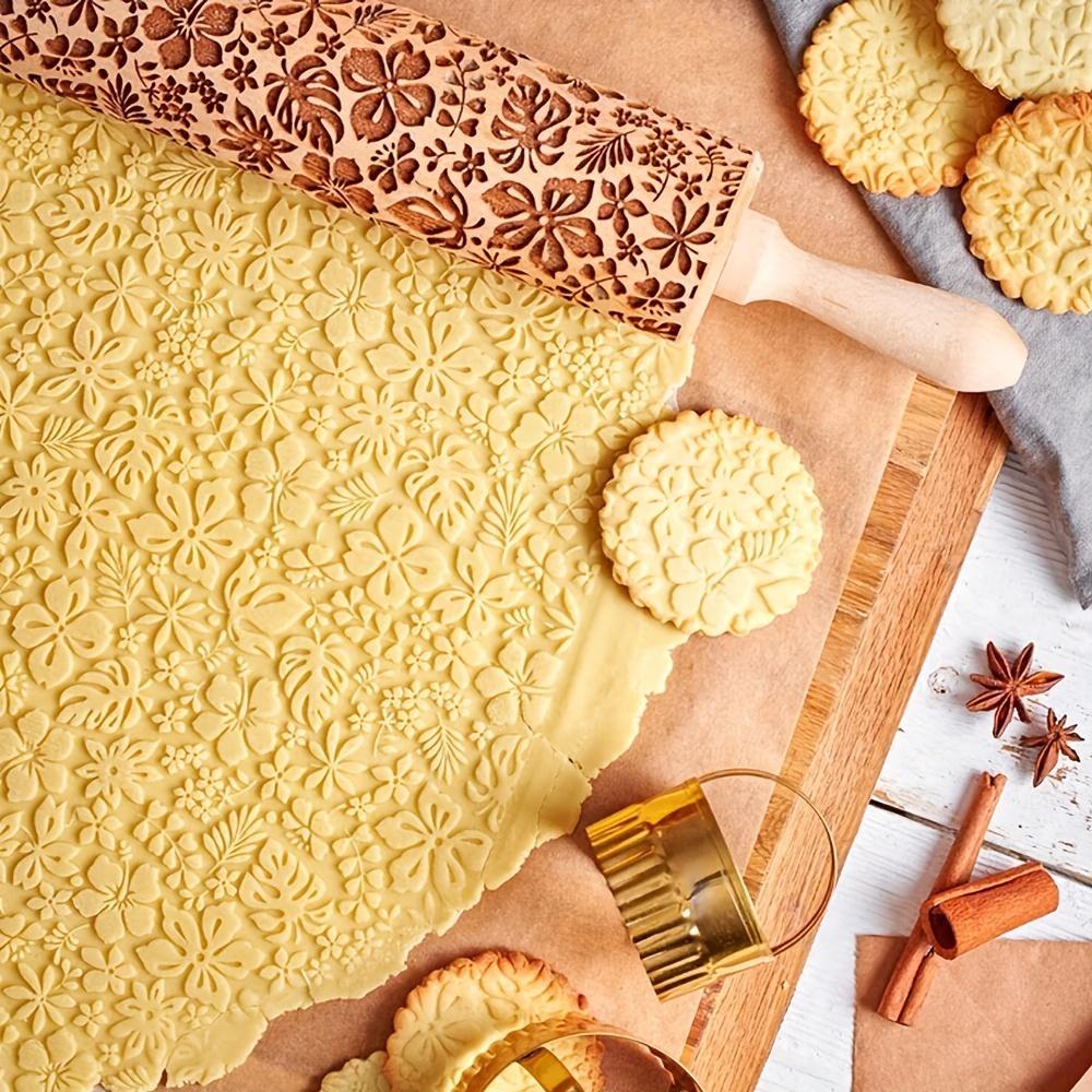 1pc, Flowers Leaves Rolling Pin, Wooden Embossing Dough Roller, for Pizza, Pie, Cookie, and More, Kitchen Utensils,Kitchen Gadgets,Kitchen Accessories