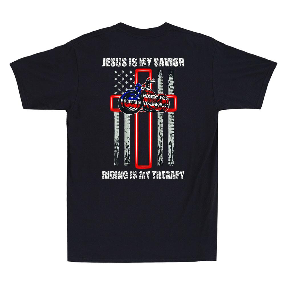 Jesus Is My Savior Riding Is My Therapy Funny Motorcycle Vintage Men s T-Shirt L