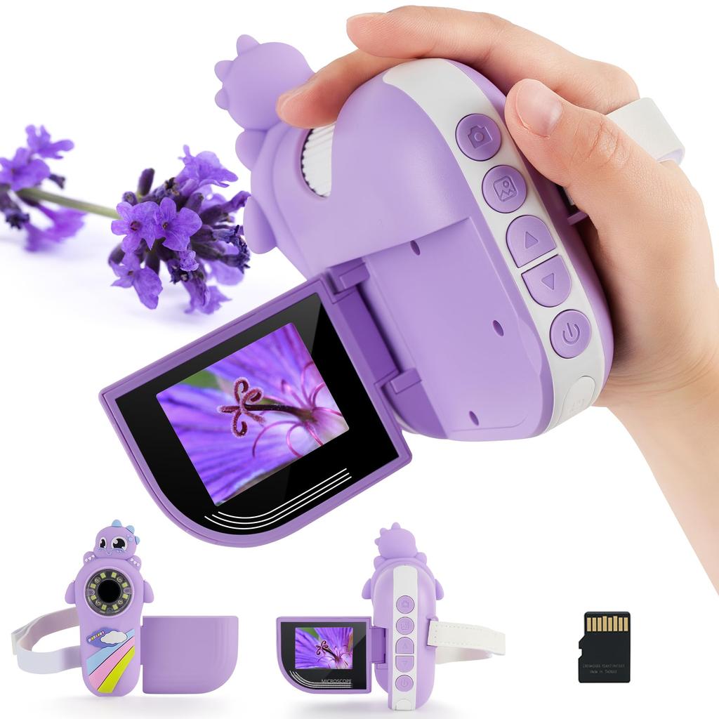 TINYLENS Dinosaur Digital Observation 1000x 16GB Card Ages Birthday Gift Microscope, Kids' Toy, Magnification, 2-Inch Screen, Included, 4-10, (Light