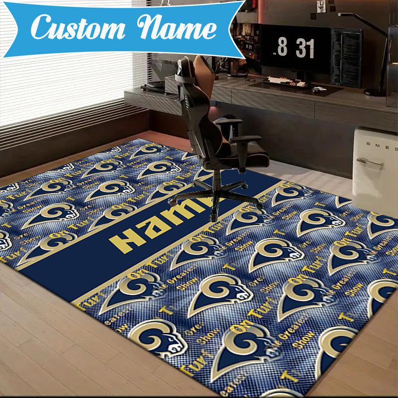 Custom Name Rams Team Spirit Rug Game Carpet, Floor Mat for Bedroom Living Room Entryway Rug, Home Decor Idea Gift for Christmas Birthday