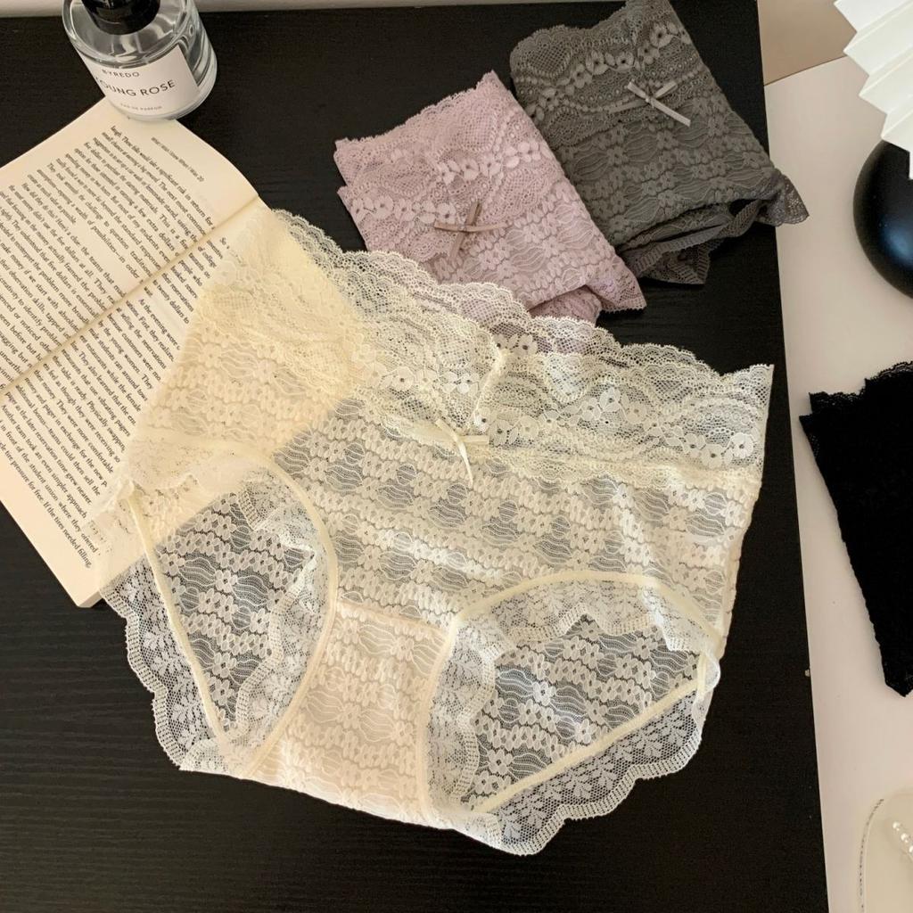Ladies Spring and Summer New Sexy Lace Solid Color High Waist V-shaped Mini Belly Cotton Crotch Comfortable Briefs