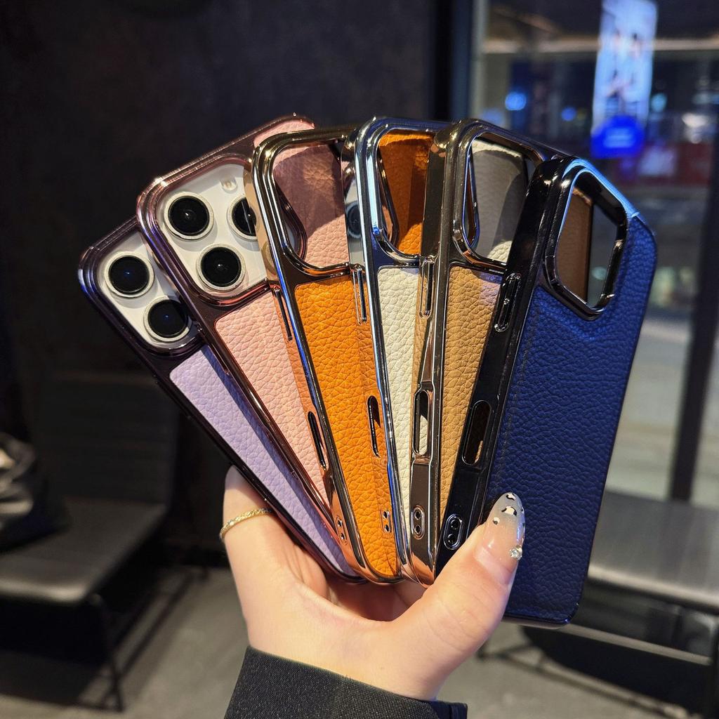 For Apple 17pro Electroplated Case Two-in-one Leather Texture for IPhone 17pm Leather Phone Case Solid Color
