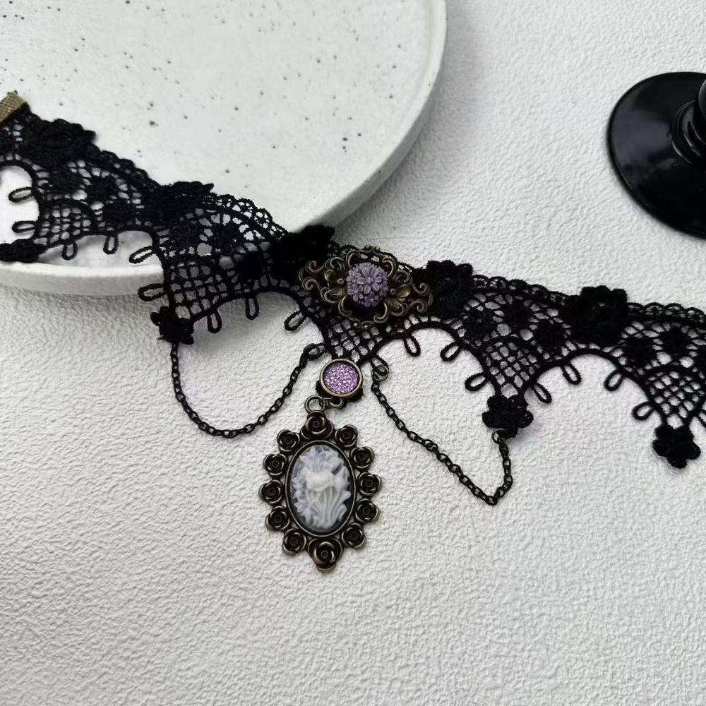 Handmade Black Lace Choker Vintage Style Lolita Lace Necklace Charm Gift Short Necklace Festival