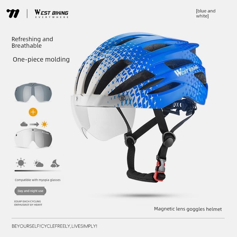 Bicycle Helmet with Color-Changing Goggles, Unisex One-Piece Mountain and Road Bike Safety Helmet Accessories