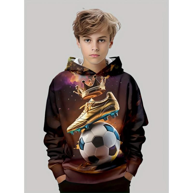 Autumn Winter 3D Football Printed Hoodies Fashionable Casual Warm Sports Long Sleeved Children's Boy Hooded Sweatshirts