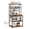 Kitchen Bakers Rack, 1.5m Power Cable Bakers Rack with Power Outlet, Kitchen Stand with X-Shaped Support Bar, 12 S-Shaped Hooks, Coffee Bar Stand for