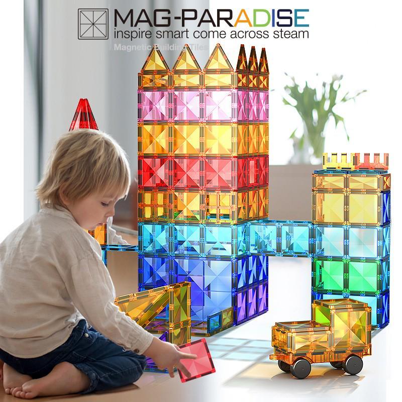 

Strong Magnetic Tiles: Educational Building Blocks Set for Kids, Stained Glass Style