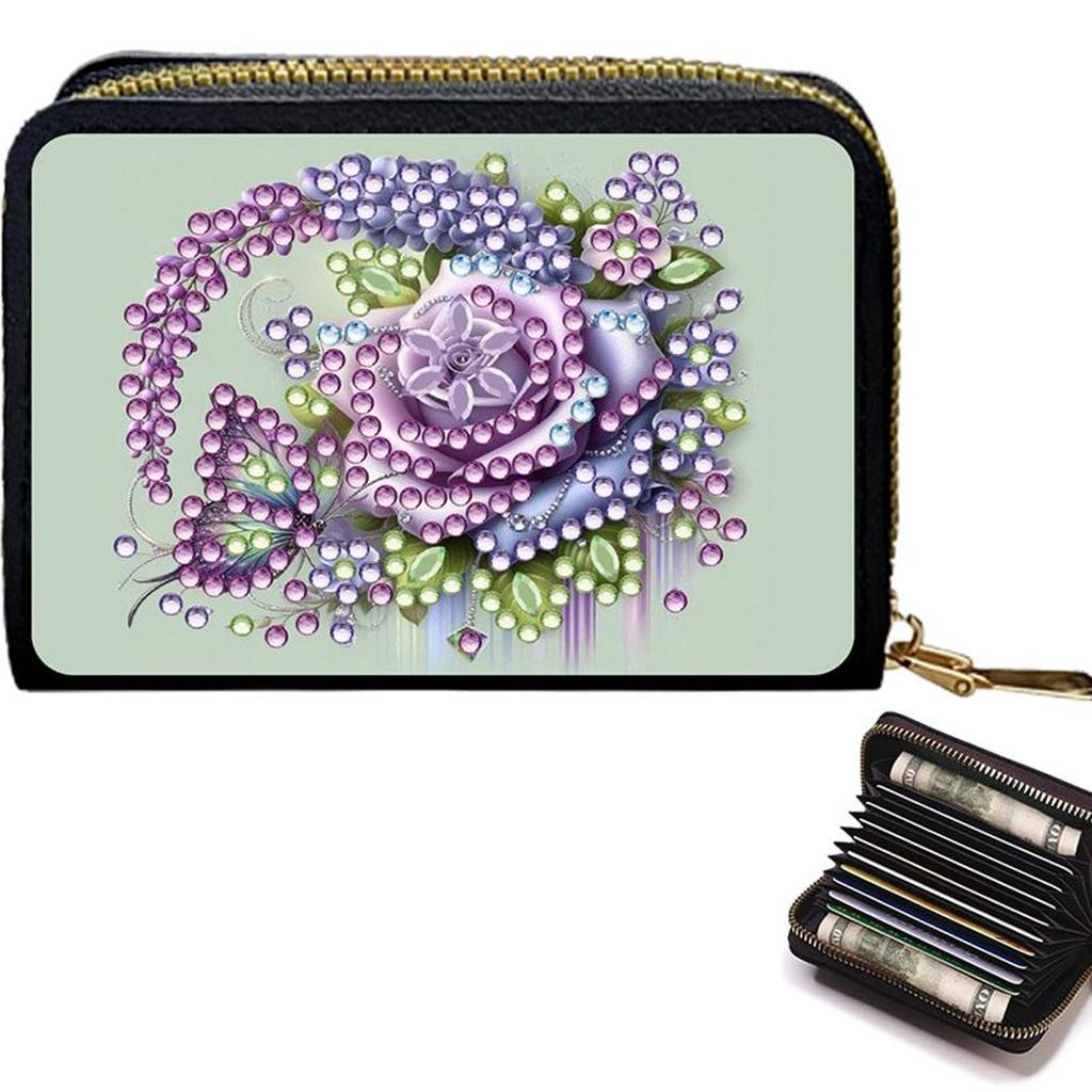 5D Diamond Painting Art Portable Card Bag Zipper Closure Diamond Painting Fashion Card Holder Coin Purse