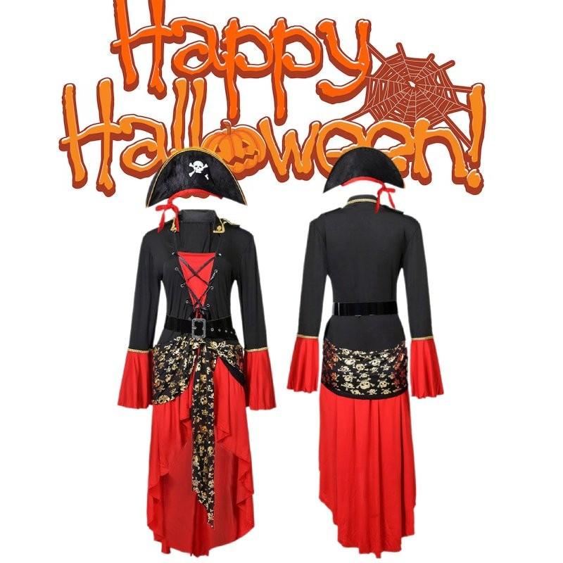 Women's Plus Size Pirate Costume Featuring Chic Red Dress Hat And Adjustable Belt