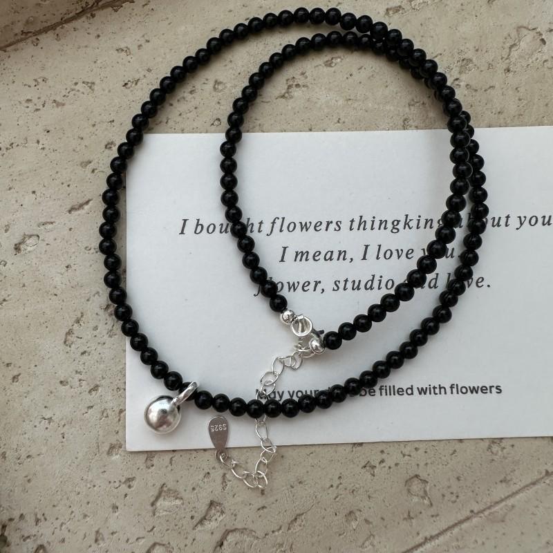S925 Sterling Silver Niche Design Agate Small Hanging Ball Necklace Korean Style Retro Simple Collarbone Chain 925 silver