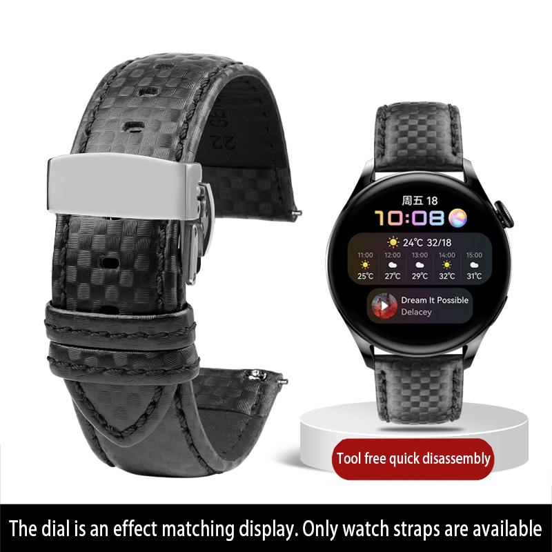 Calfskin strap Bracelet Carbonfiber Grain Watchband 18mm 20mm Red Orange Stitching Watch Band 21mm 22mm 23mm 24mm Watch Strap