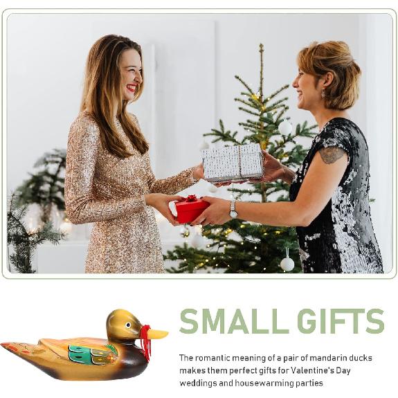 VOSAREA 2 Stück Holz-Mandarinen-Ornament Handgeschnitzte Figuren Miniatur Liebesvogel Dekor Kunstskulptur Hochzeit Sammlerstück Dekor