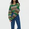 Women's Autumn and Winter Striped Colour Blocking Loose Knitted Short Sweater