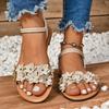 Fashion Flower Decoration Flat Sandals for Women Summer 2025 Lightweight Comfort Beach Shoes Woman Fashion White Floral Dress Sandalias